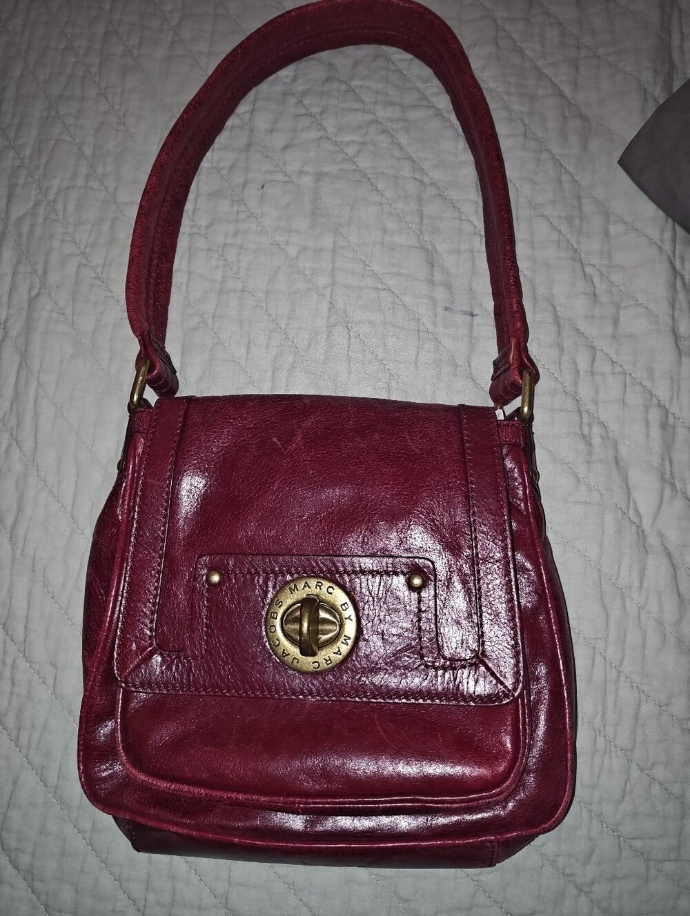 Marc by Marc Jacobs Deep Wine Leather Shoulder Bag with Turn-Lock